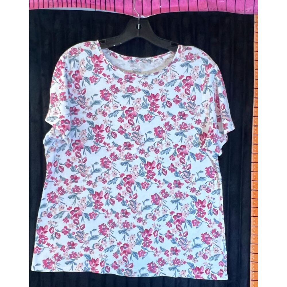 Croft & Barrow Women's Large Pink Floral Short Sleeve Crewneck T-Shirt - Picture 1 of 3